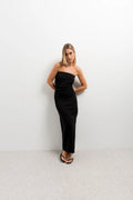 Vestido Midi Drapeado Preto