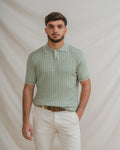 Polo em Malha Tricotada Verde Água