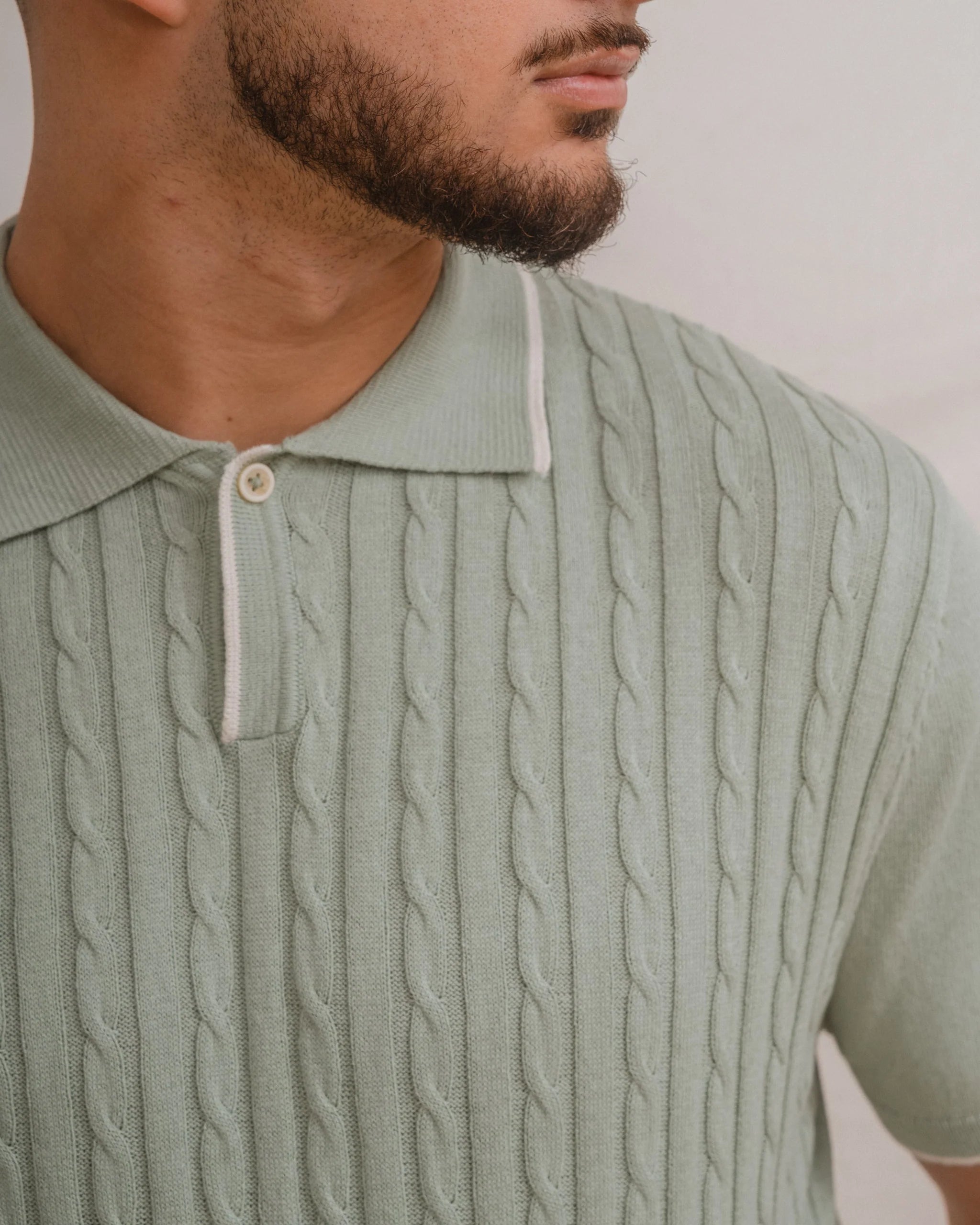 Polo em Malha Tricotada Verde Água