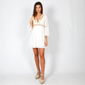 Blusa comprida com aplicações douradas, estilo Ibiza