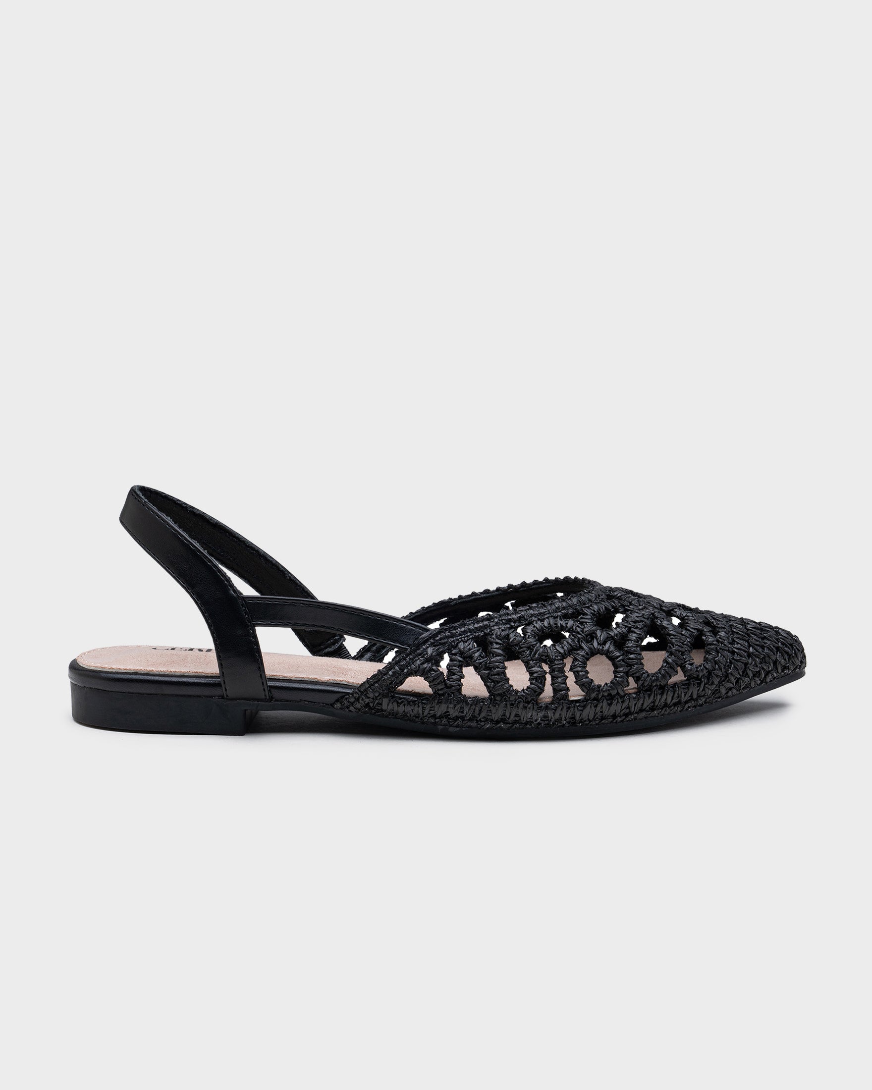 Sapatos baixos com bico trançado e design sem calcanhar