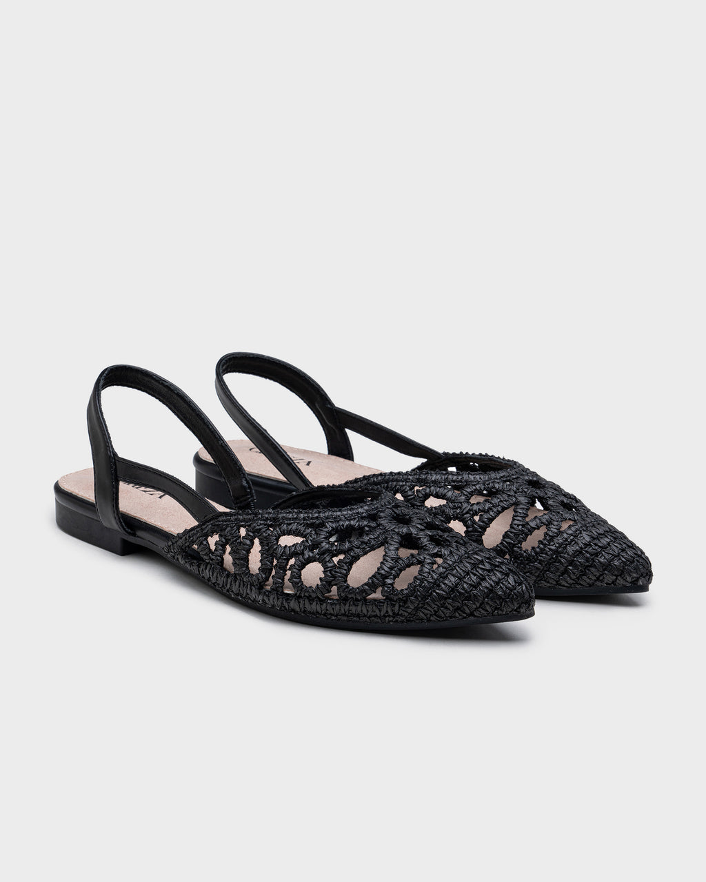 Sapatos baixos com bico trançado e design sem calcanhar