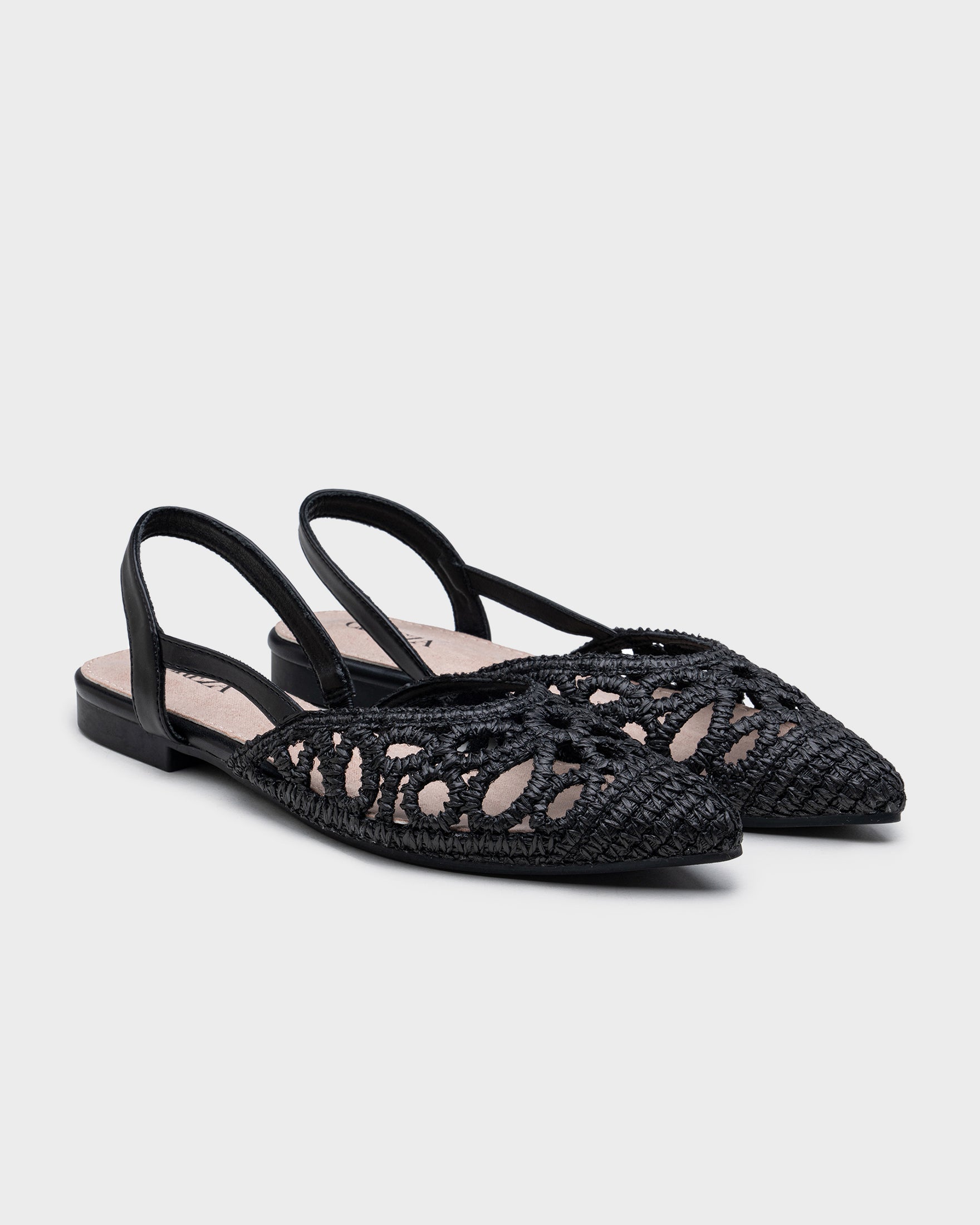 Sapatos baixos com bico trançado e design sem calcanhar
