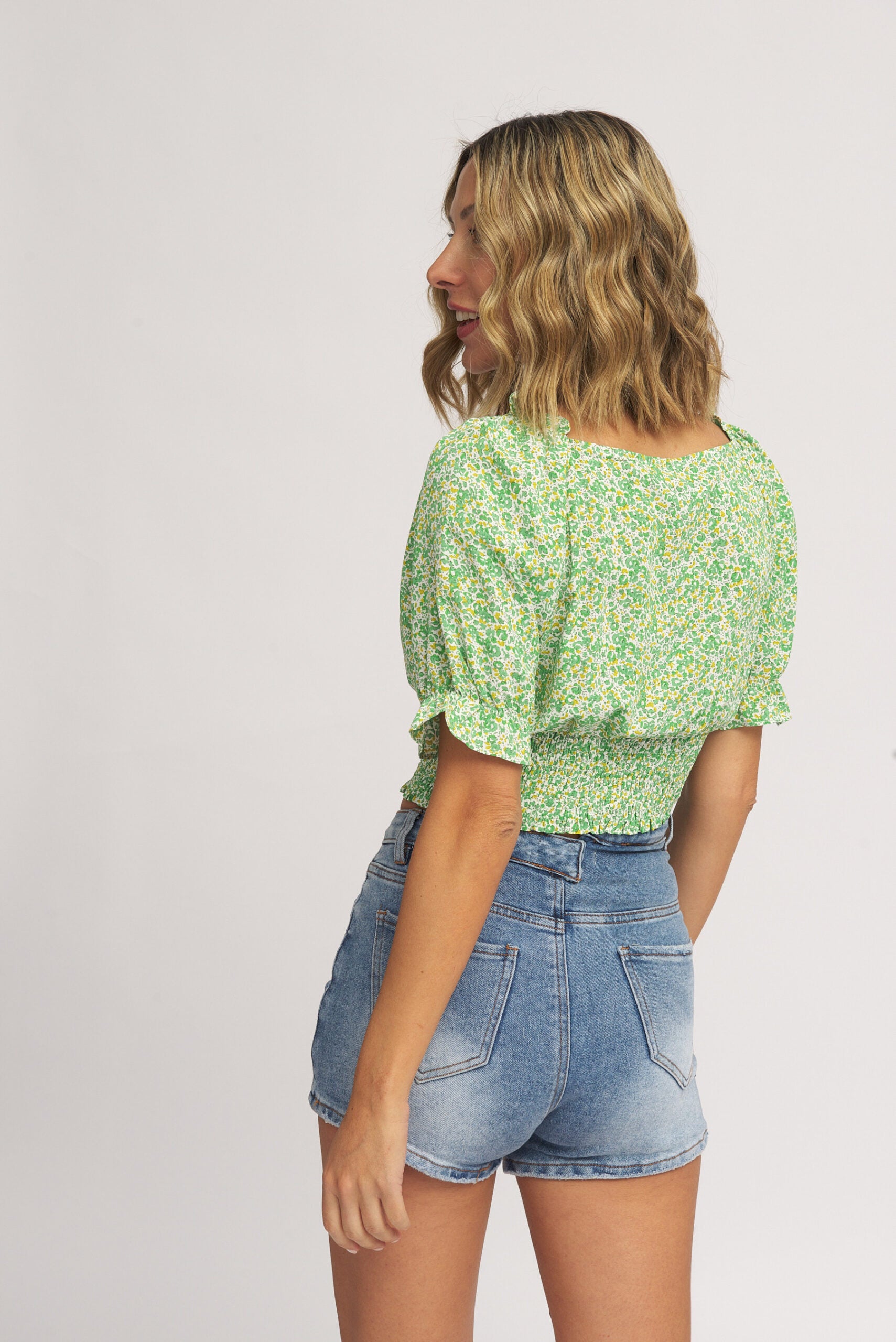 Blusa Verde/Rosa Cruzada Floral