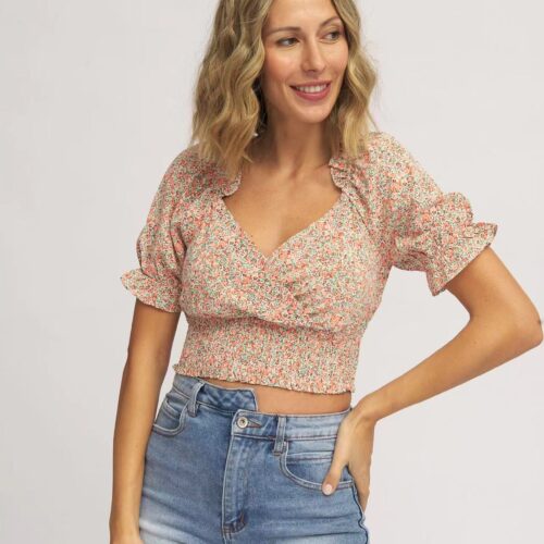 Blusa Verde/Rosa Cruzada Floral