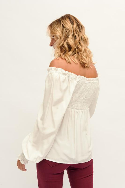 Blusa Branca com Decote Bardot