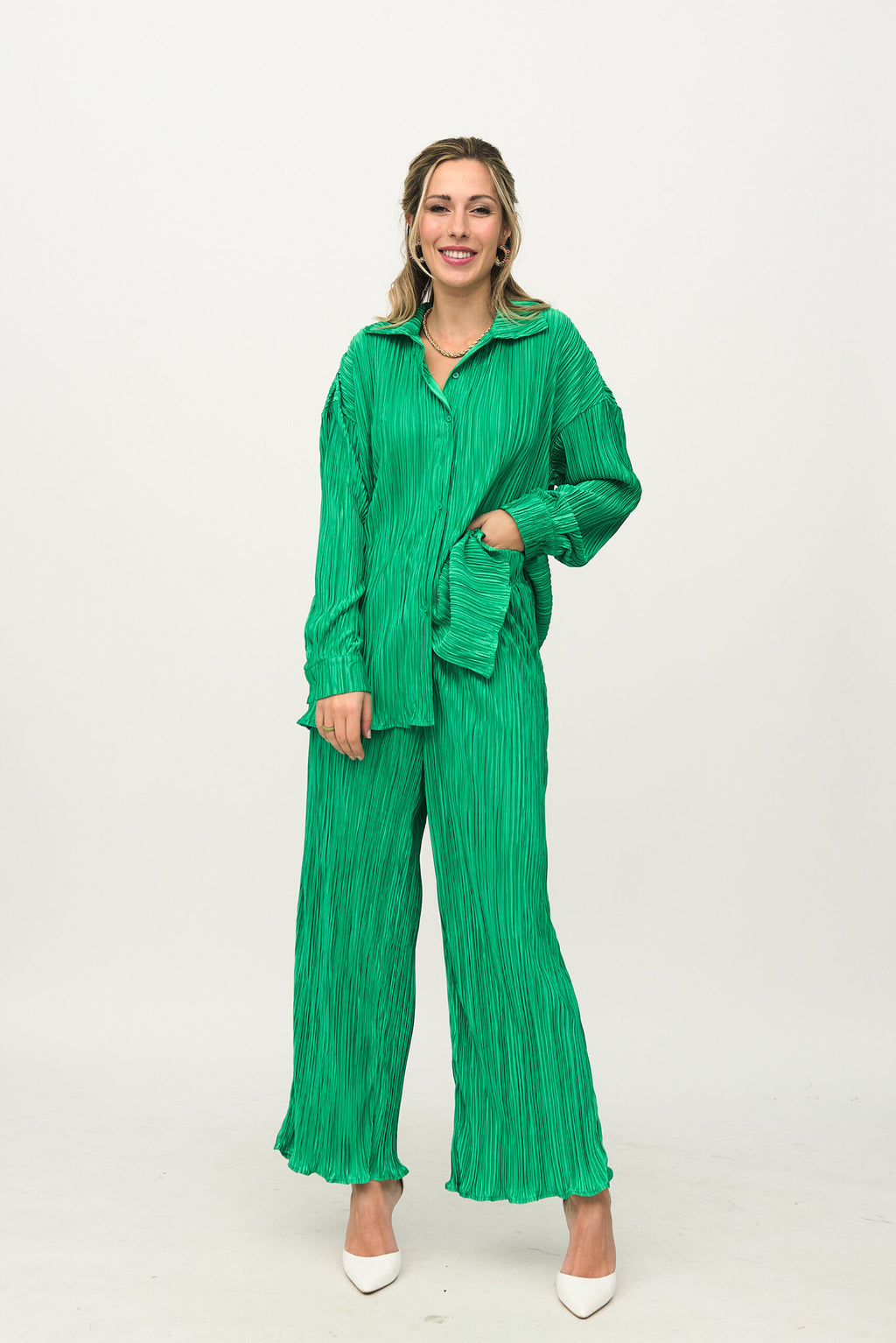 Conjunto camisa e calças Plissadas - Verde
