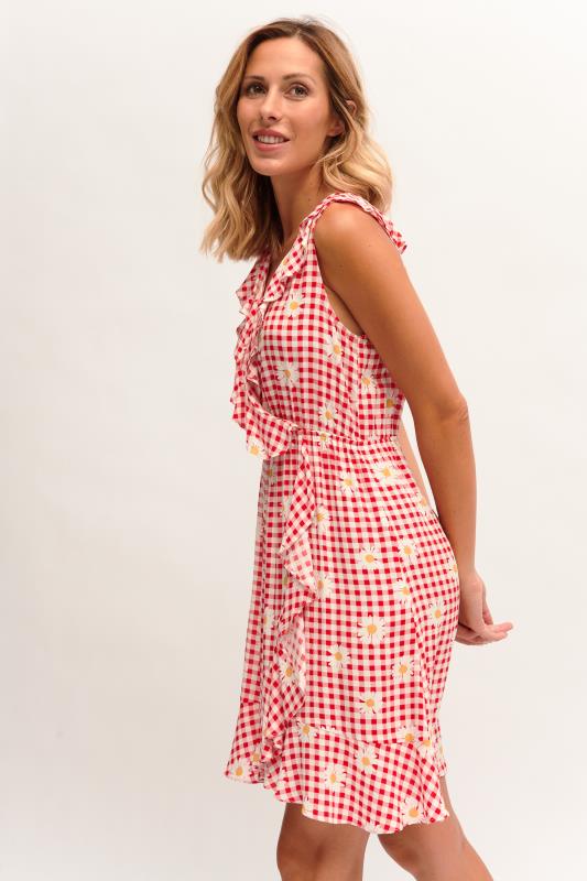 Vestido  vermelho xadrez com margaridas