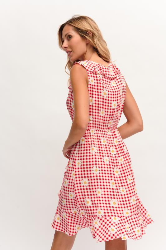 Vestido  vermelho xadrez com margaridas