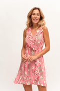 Vestido  vermelho xadrez com margaridas