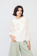 blusa branca com Folhos