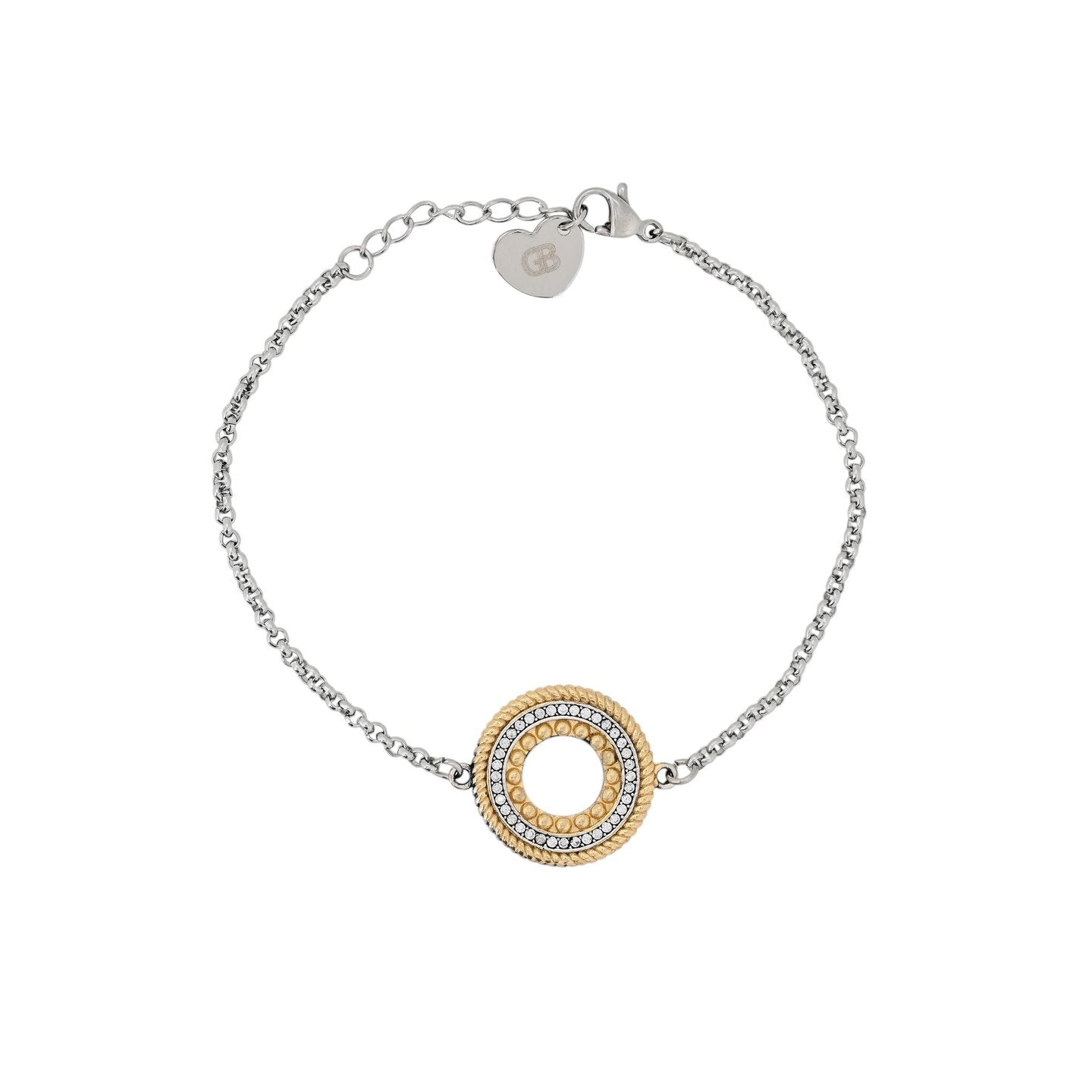 Pulseira em aço bicolor com zircônias