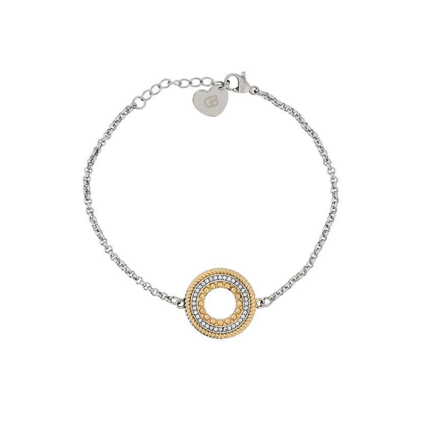 Pulseira em aço bicolor com zircônias