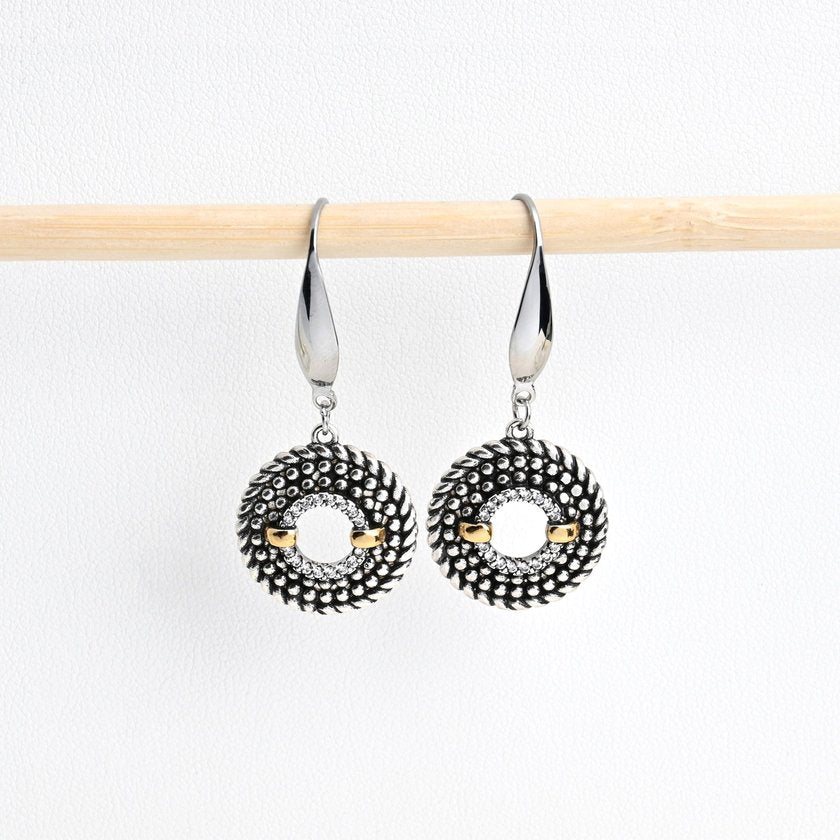 Brincos em aço bicolor com zircônias