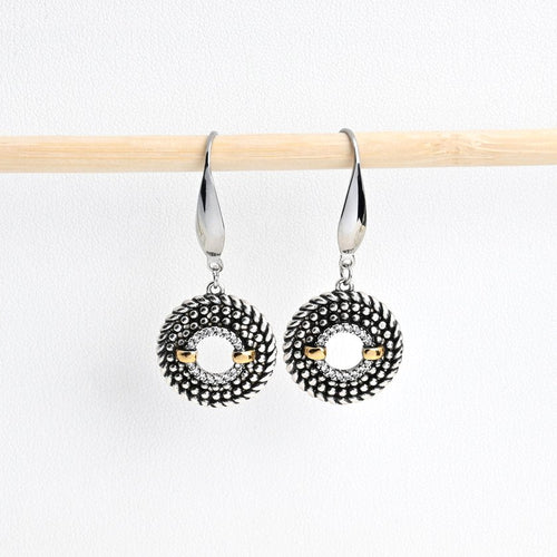 Brincos em aço bicolor com zircônias