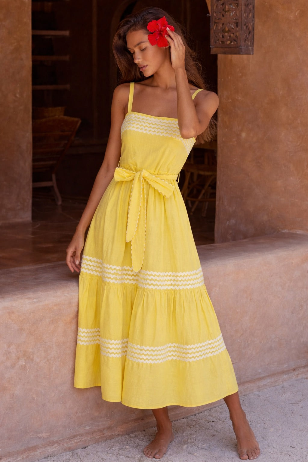 Vestido Midi Vichy Amarelo
