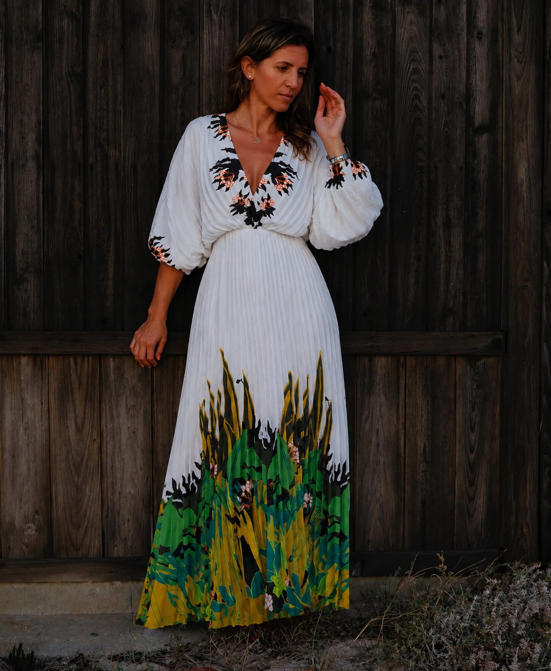 Vestido Plissado Botânico