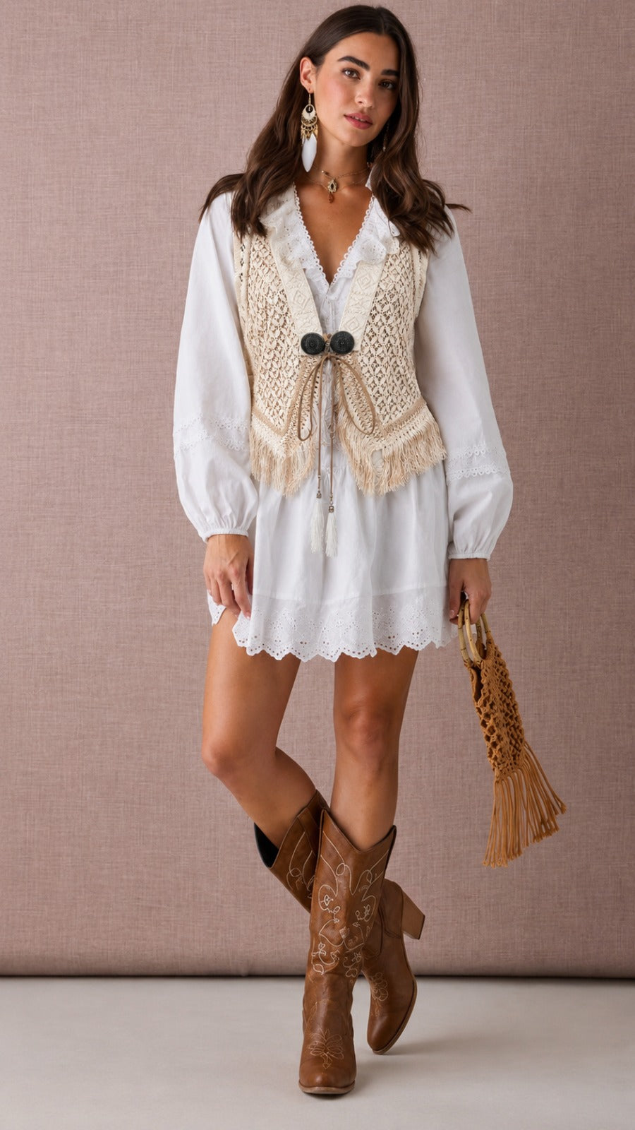 Colete de renda Boho Maya Cru